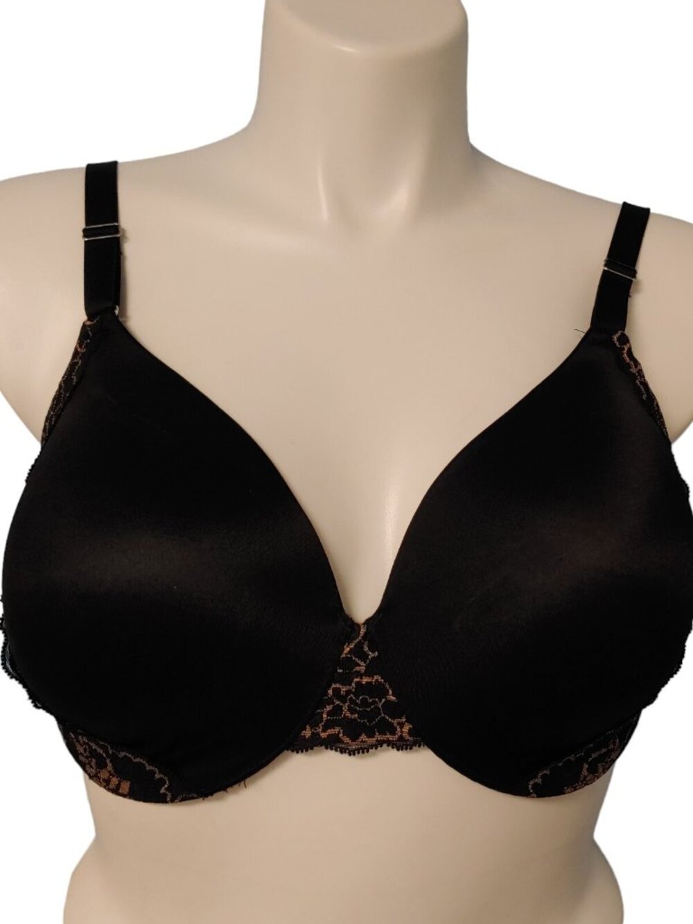 Soma Vanishing Back Full Coverage Bra 38DD Black Gold Lace Trim Padded Underwire